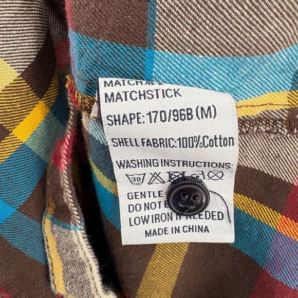Matchstick plaid flannel button down shirt roll tab sleeve - Picture 7 of 9